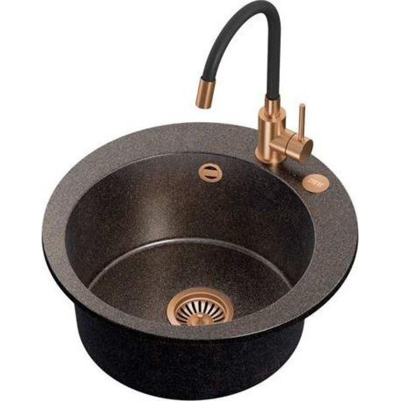 Steiner Zlewozmywak Steiner ART JAMES 210 (&Oslash;51x20) Steingran Art Copper Black Pearl z syfonem manualnym, baterią Maggie PVD miedź i zaślepką - czarny opalizacja miedziana