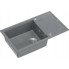 Graniteq Zlewozmywak GraniteQ EVAN 136 XL zlewozmywak z syfonem Push To Open 1-komorowy z/o (860x500x210, kom. 420x490) silver stone / elementy stalowe