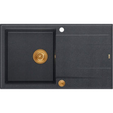 Graniteq Zlewozmywak GraniteQ EVAN 111 GraniteQ zlewozmywak z syfonem i zaślepką 1-komorowy z/o (860x500x210) black diamond / elementy miedziane