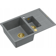Graniteq Zlewozmywak GraniteQ MORGAN 156 GraniteQ zlewozmywak silver stone z syfonem Push To Open okrągły 1,5-komorowy z/o / elementy złote