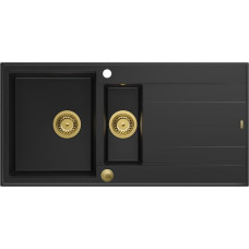 Graniteq Zlewozmywak GraniteQ EVAN 156 GraniteQ zlewozmywak z syfonem Push To Open 1,5-komorowy z/o (1000x500x210, kom. 420x480) pure carbon / elementy złote