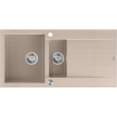 Graniteq Zlewozmywak GraniteQ EVAN 156 zlewozmywak z syfonem Push To Open 1,5-komorowy z/o (1000x500x210, kom. 420x480) pearl beige / elementy stalowe