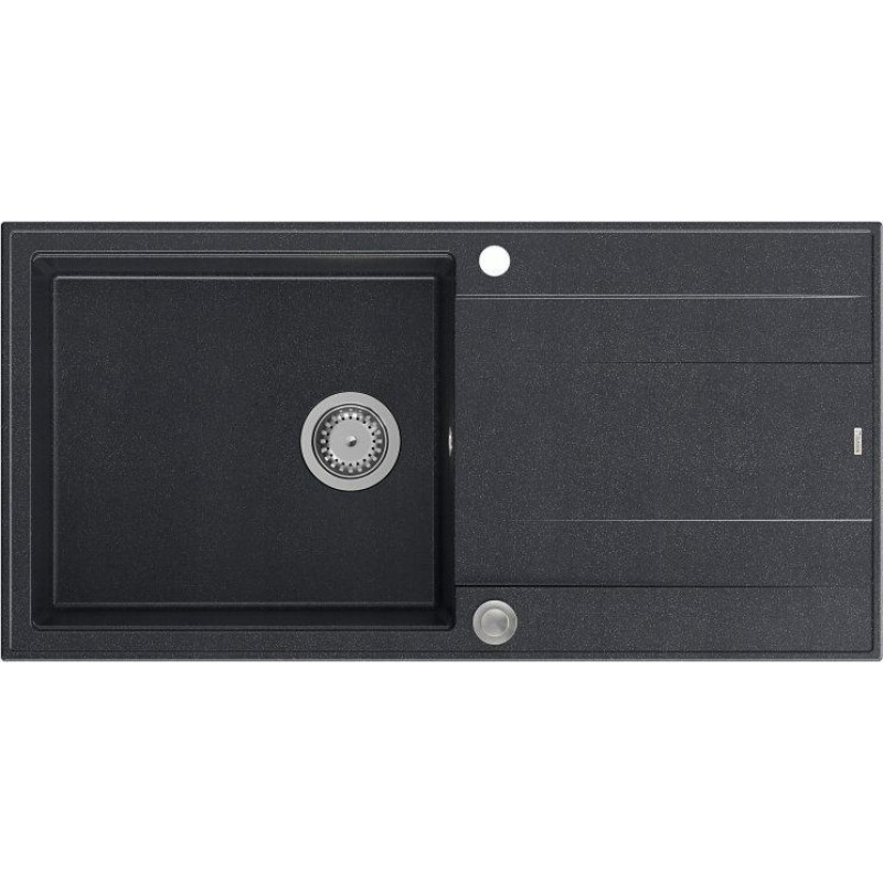 Graniteq Zlewozmywak GraniteQ EVAN 146 XL zlewozmywak z syfonem Push 2 Open 1-komorowy z/o (1000x500x210, kom. 420x480) black diamond / elementy stalowe