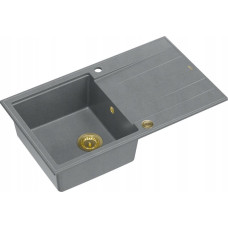 Graniteq Zlewozmywak GraniteQ EVAN 111 zlewozmywak z syfonem Push 2 Open 1-komorowy z/o (860x500x210) silver stone / elementy złote
