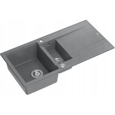 Graniteq Zlewozmywak GraniteQ EVAN 156 zlewozmywak z syfonem Push To Open 1,5-komorowy z/o (1000x500x210, kom. 420x480) silver stone / elementy stalowe