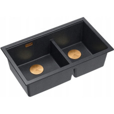 Graniteq QUADRON | LOGAN 120 | granitowy zlewozmywak kuchenny BLACK DIAMOND + MIEDŹ PVD | wymiar: 76 x 45 x 23,5 cm | 2-komorowy wpuszczany | podbudowa szafki od: 80 cm