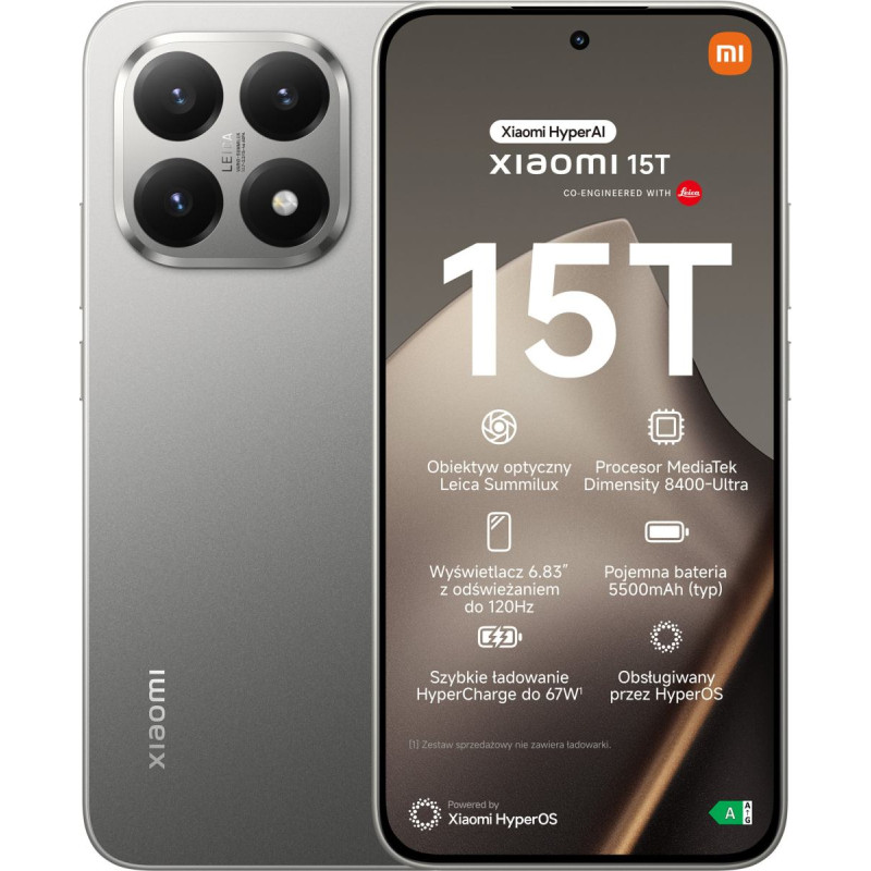 Xiaomi Smartfon Xiaomi 15T 5G 12/256GB Szary (MZB0KY9EU)