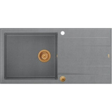 Graniteq Zlewozmywak GraniteQ EVAN 146 XL GraniteQ zlewozmywak z syfonem Push 2 Open 1-komorowy z/o (1000x500x210, kom. 420x480) silver stone / elementy miedziane