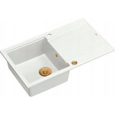Graniteq Zlewozmywak GraniteQ EVAN 111 GraniteQ zlewozmywak z syfonem Push 2 Open 1-komorowy z/o (860x500x210) snow white / elementy miedziane