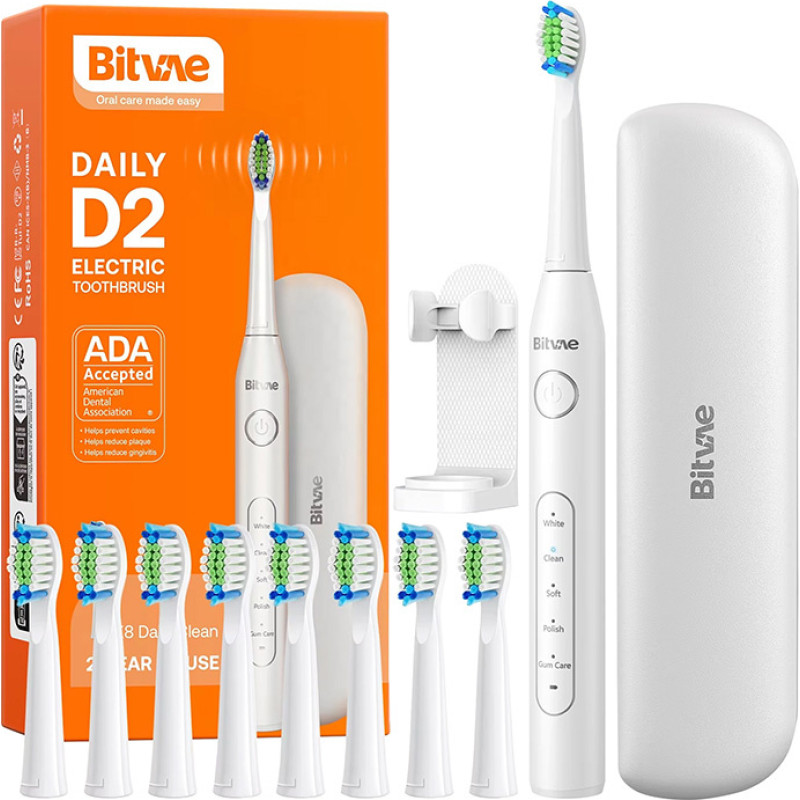 Bitvae Sonic toothbrush with tips set and travel case D2 (white)