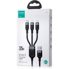 Joyroom 3-in-1 USB - Lightning/ Type-C/ Micro USB Cable Multi-Color Series A18, 2.4A, 0.3m, Black (S-1T3018A18)