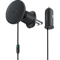 Baseus Magnetic Car Phone Holder Baseus CW01 to Ventilation Grid with car charger USB-C, 15W + 25W (black)