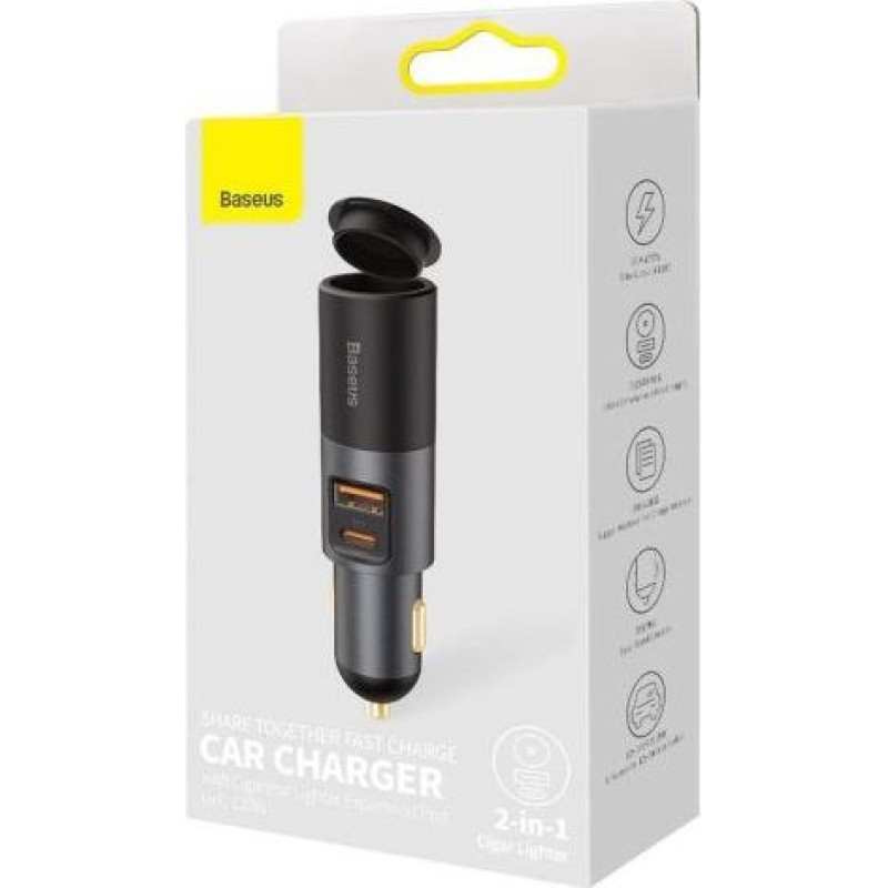 Baseus Car Charger Share Together C+U / Cigarette lighter socket, PPS, PD3.0, QC4.0+, SCP, 120W Gray(CCBT-C0G)
