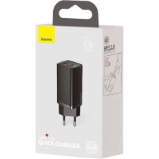 Baseus Travel Charger GaN2 Lite Quick Charger C+U QC 3.0 PD 3.0 65W EU Black (CCGAN2L-B01)