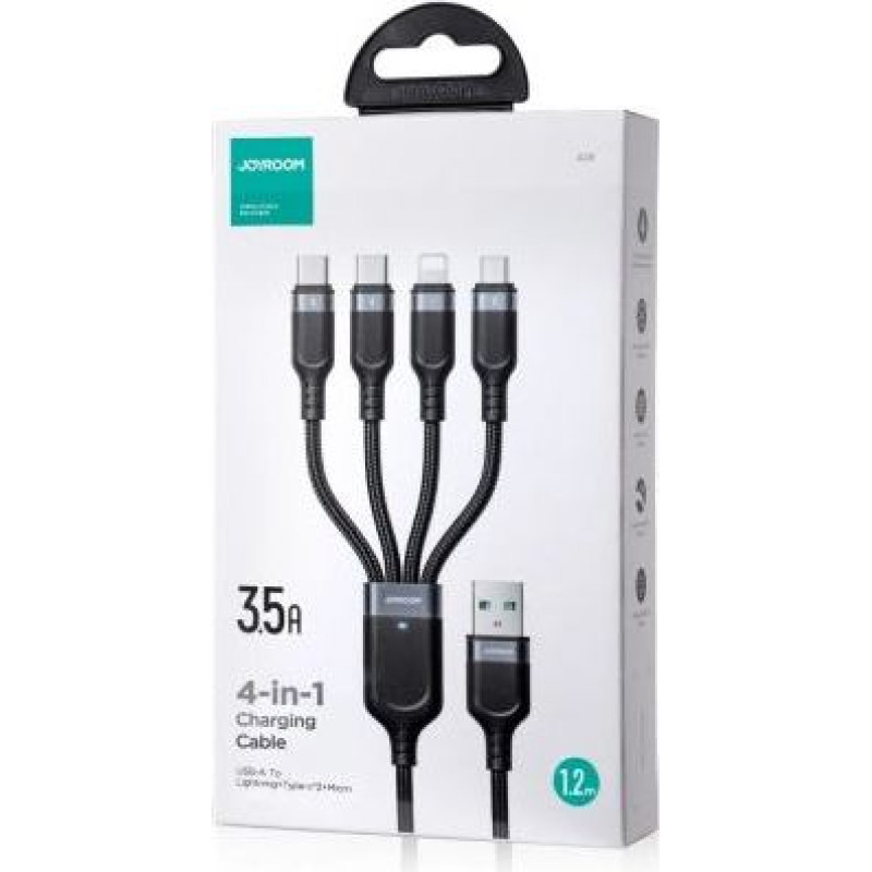 Joyroom 4-in-1 USB - Lightning/ Type-C/ Type-C/ Micro USB Cable Multi-Color Series A18, 3.5A, 1.2m, Black (S-1T4018A18c)