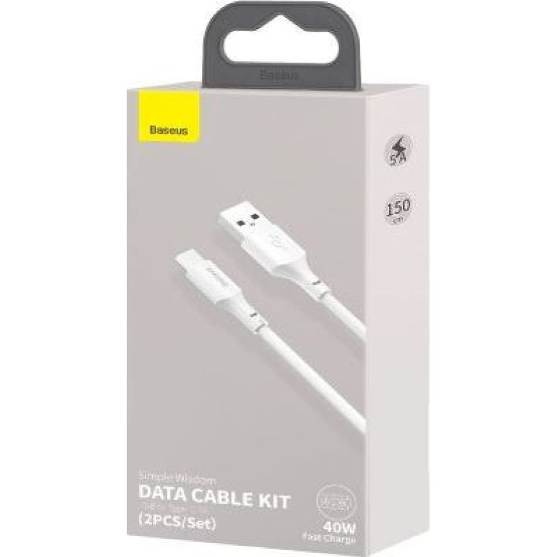 Baseus Type-C Simple Wisdom cable (2pcs/set) 5A 1.5m White (TZCATZJ-02)