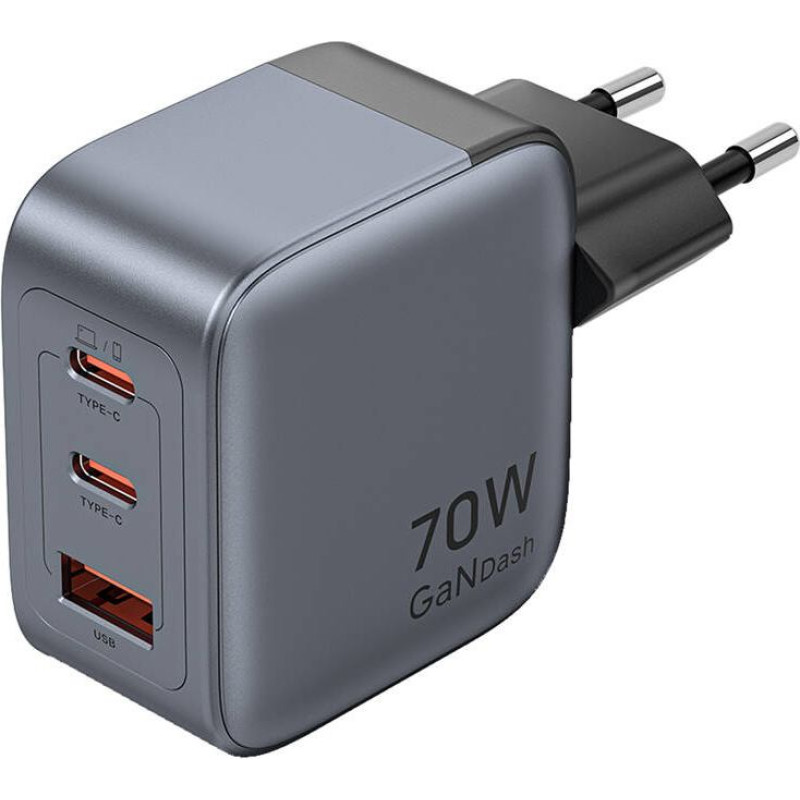 Vention GaN Vention USB-C+C+A 70W Charger (Gray)