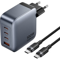 Vention power charger 3x USB-C, 1x USB-A, (100W/100W/30W/30W) (grey) with USB-C to USB-C cable (1m) (black)