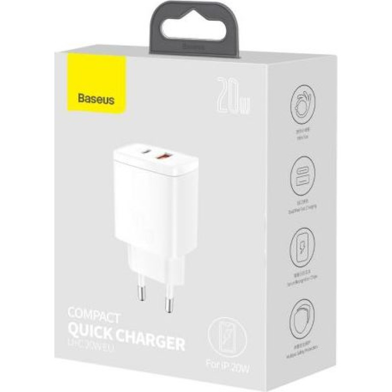 Baseus Travel Charger Compact Quick Charger U+C 20W EU White (CCXJ-B02)