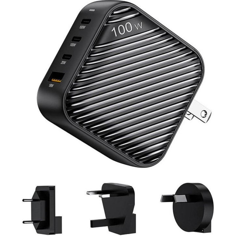 Invzi GanHub 3x USB-C + USB wall charger, 100W, EU/UK/AU/US (black)