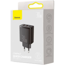Baseus Travel Charger Compact Quick Charger U+U+C PD3.0, QC 3.0 30W EU Black (CCXJ-E01)
