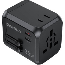 Choetech PD5008 travel charger, 3xUSB-A, 2xUSB-C, GaN, 35W, US/EU/UK/AU (black)