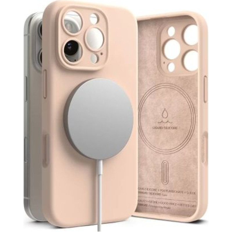 Ringke iPhone 16 Pro Case Silicone Magnetic Pink Sand