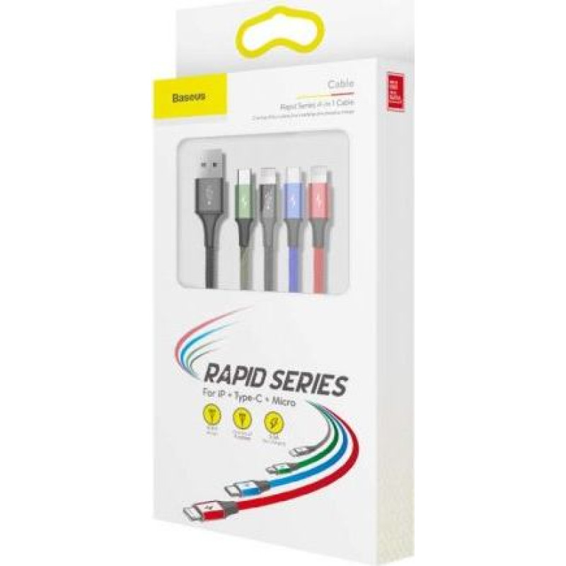 Baseus Cable Fast 4-in-1 For Lightning(2) + Type-C + Micro 3.5A 1.2m Black (CA1T4-A01)