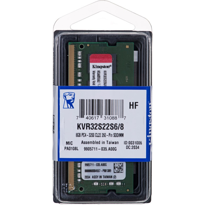 Kingston Technology ValueRAM KVR32S22S6/4 memory module 8 GB 1 x 8 GB DDR4 3200 MHz